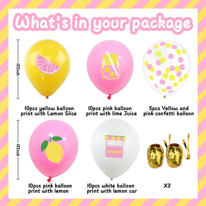 45Pcs Lemon Balloons Lemonade party Decorations, Yellow,Pink and White Latex and Confetti Balloons for Lemon Summer Birthday Party Baby Shower