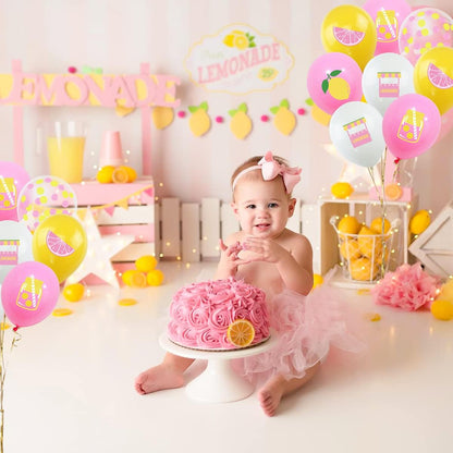 45Pcs Lemon Balloons Lemonade party Decorations, Yellow,Pink and White Latex and Confetti Balloons for Lemon Summer Birthday Party Baby Shower