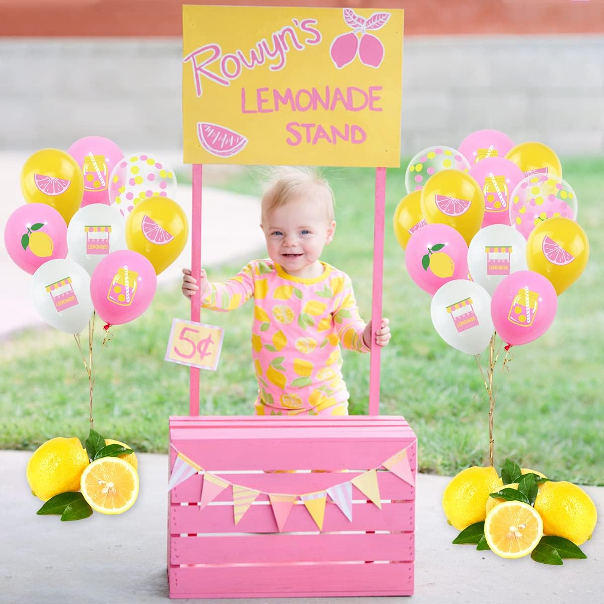 45Pcs Lemon Balloons Lemonade party Decorations, Yellow,Pink and White Latex and Confetti Balloons for Lemon Summer Birthday Party Baby Shower