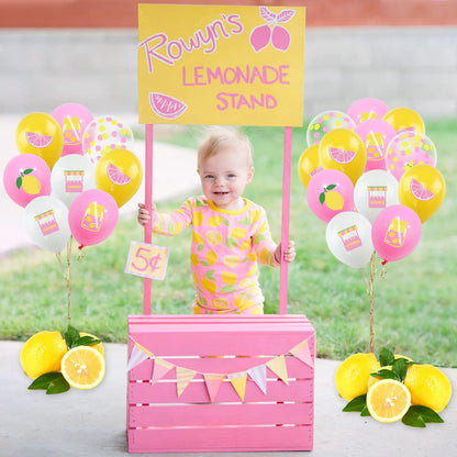 45Pcs Lemon Balloons Lemonade party Decorations, Yellow,Pink and White Latex and Confetti Balloons for Lemon Summer Birthday Party Baby Shower