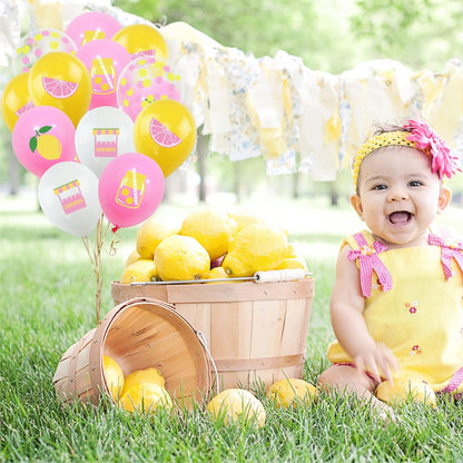 45Pcs Lemon Balloons Lemonade party Decorations, Yellow,Pink and White Latex and Confetti Balloons for Lemon Summer Birthday Party Baby Shower