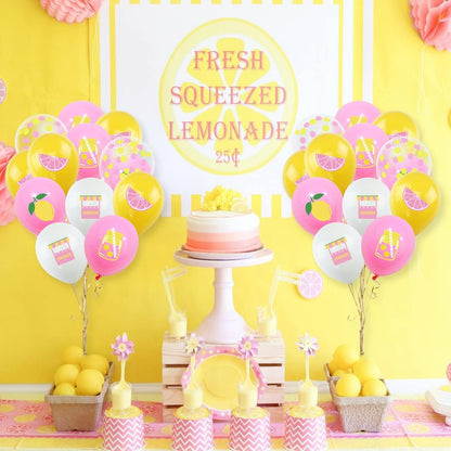 45Pcs Lemon Balloons Lemonade party Decorations, Yellow,Pink and White Latex and Confetti Balloons for Lemon Summer Birthday Party Baby Shower