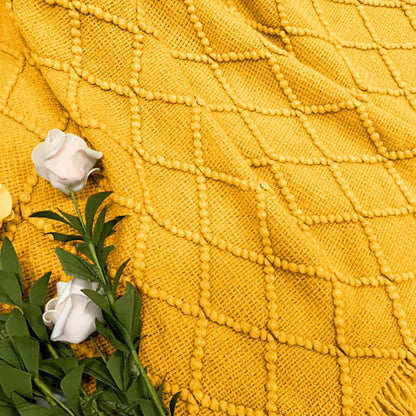 Knitted Fall Throw Blanket for Couch and Bed, Knit Fall Decor Halloween Blanket with Tassel, Golden Yellow Lightweight Decorative Farmhouse Warm Woven Blankets and Throws for Women, 50"x60"