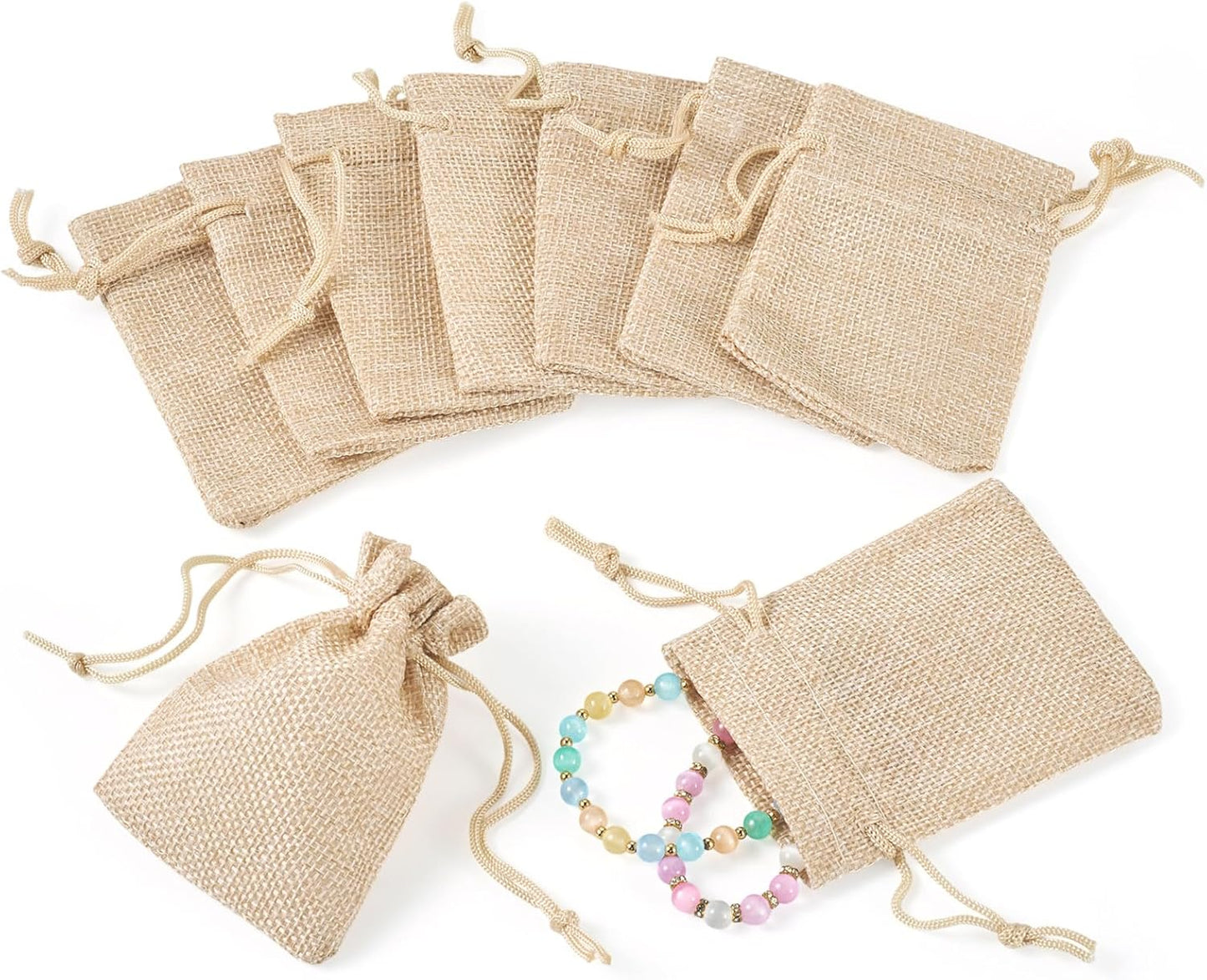 Boutigem 20Pcs Polyester Imitation Burlap Drawstring Bags, Lemon Chiffon Burlap Gift Bags with Drawstring, 90x70mm Rectangle Reusable Jewelry Pouches for DIY Craft Packing Festival Wedding Party