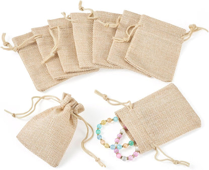 Boutigem 20Pcs Polyester Imitation Burlap Drawstring Bags, Lemon Chiffon Burlap Gift Bags with Drawstring, 90x70mm Rectangle Reusable Jewelry Pouches for DIY Craft Packing Festival Wedding Party