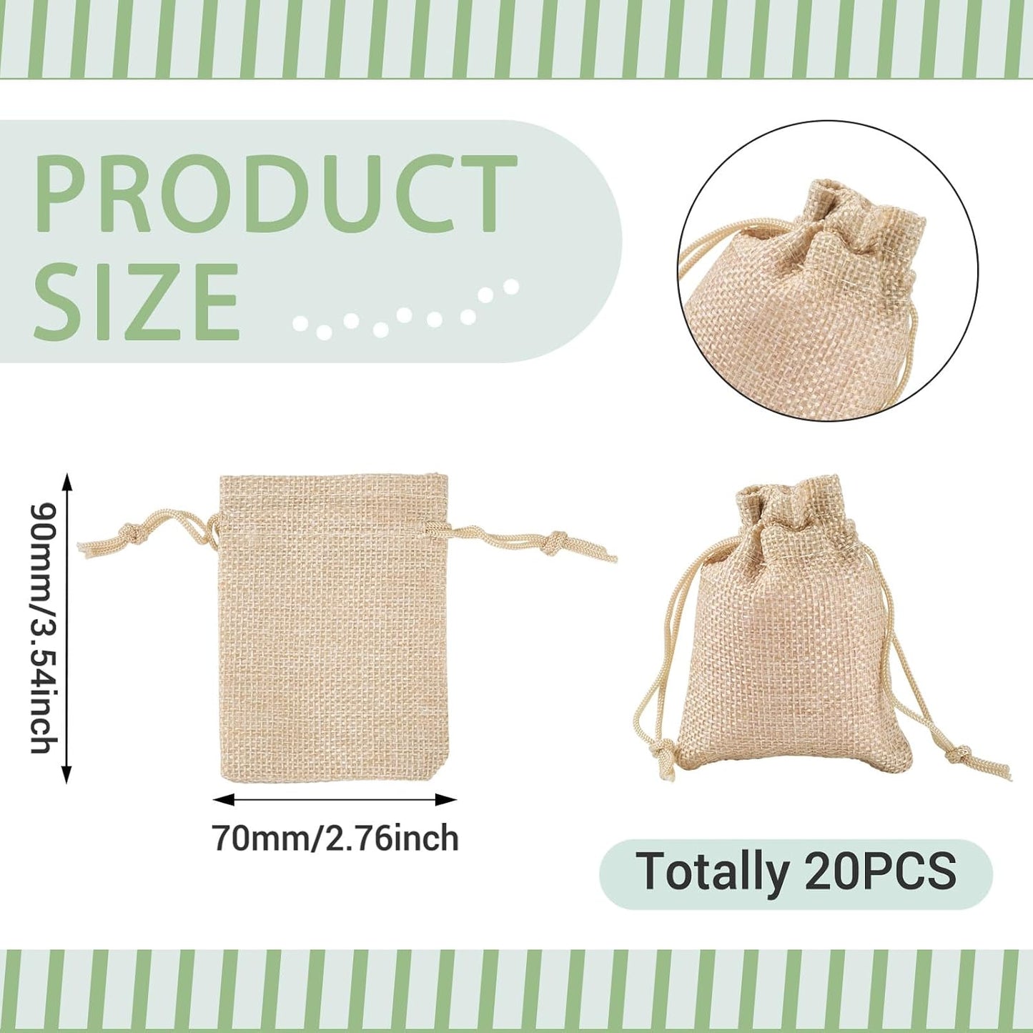 Boutigem 20Pcs Polyester Imitation Burlap Drawstring Bags, Lemon Chiffon Burlap Gift Bags with Drawstring, 90x70mm Rectangle Reusable Jewelry Pouches for DIY Craft Packing Festival Wedding Party
