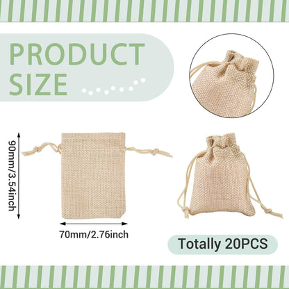 Boutigem 20Pcs Polyester Imitation Burlap Drawstring Bags, Lemon Chiffon Burlap Gift Bags with Drawstring, 90x70mm Rectangle Reusable Jewelry Pouches for DIY Craft Packing Festival Wedding Party