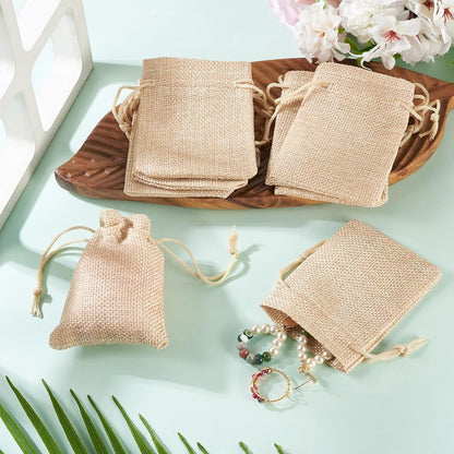 Boutigem 20Pcs Polyester Imitation Burlap Drawstring Bags, Lemon Chiffon Burlap Gift Bags with Drawstring, 90x70mm Rectangle Reusable Jewelry Pouches for DIY Craft Packing Festival Wedding Party