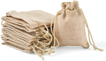 Boutigem 20Pcs Polyester Imitation Burlap Drawstring Bags, Lemon Chiffon Burlap Gift Bags with Drawstring, 90x70mm Rectangle Reusable Jewelry Pouches for DIY Craft Packing Festival Wedding Party