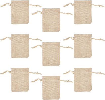 Boutigem 20Pcs Polyester Imitation Burlap Drawstring Bags, Lemon Chiffon Burlap Gift Bags with Drawstring, 90x70mm Rectangle Reusable Jewelry Pouches for DIY Craft Packing Festival Wedding Party