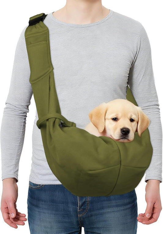 Dog and Cat Sling Carrier Up to 16.5 Lbs, Hand-Free Reversible Pet Sling Carrier with Adjustable Strap and Pocket, (Yellow, 1 Pcs) Intended for Hiking/Camping/Traveling