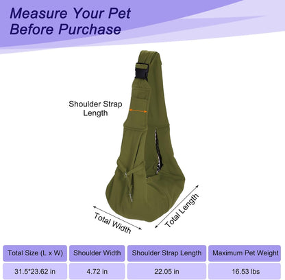 Dog and Cat Sling Carrier Up to 16.5 Lbs, Hand-Free Reversible Pet Sling Carrier with Adjustable Strap and Pocket, (Yellow, 1 Pcs) Intended for Hiking/Camping/Traveling