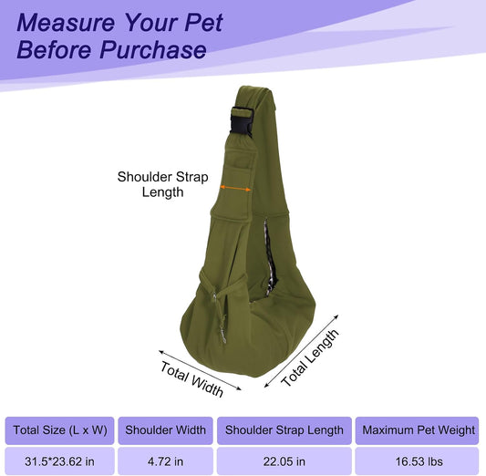 Dog and Cat Sling Carrier Up to 16.5 Lbs, Hand-Free Reversible Pet Sling Carrier with Adjustable Strap and Pocket, (Yellow, 1 Pcs) Intended for Hiking/Camping/Traveling