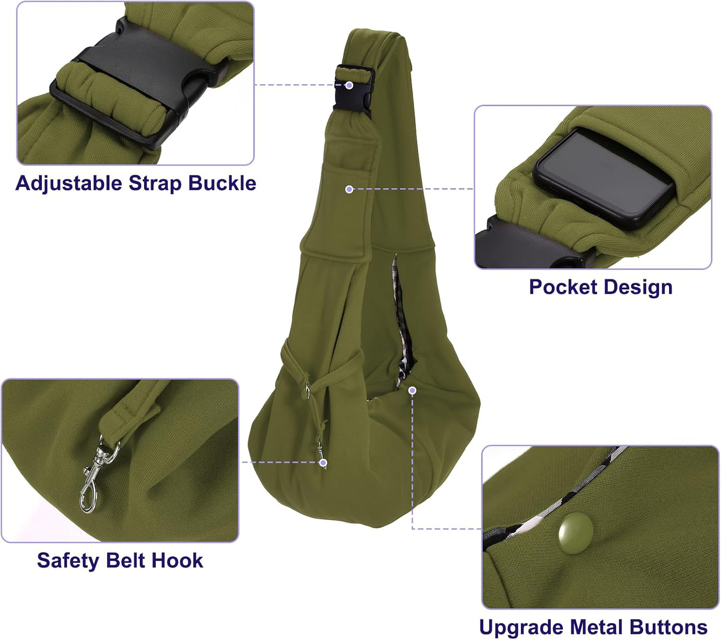 Dog and Cat Sling Carrier Up to 16.5 Lbs, Hand-Free Reversible Pet Sling Carrier with Adjustable Strap and Pocket, (Yellow, 1 Pcs) Intended for Hiking/Camping/Traveling