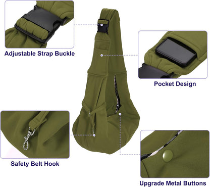 Dog and Cat Sling Carrier Up to 16.5 Lbs, Hand-Free Reversible Pet Sling Carrier with Adjustable Strap and Pocket, (Yellow, 1 Pcs) Intended for Hiking/Camping/Traveling