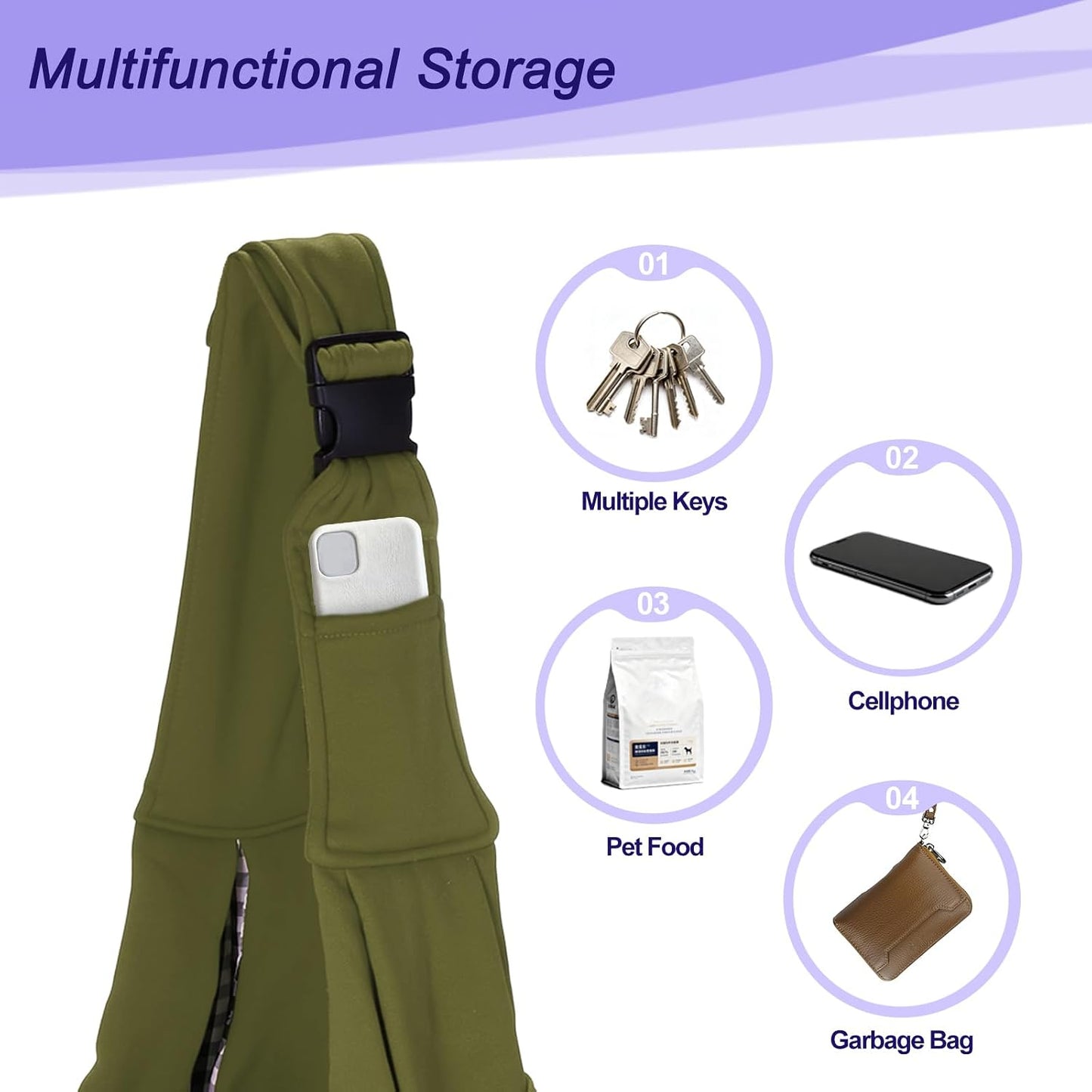 Dog and Cat Sling Carrier Up to 16.5 Lbs, Hand-Free Reversible Pet Sling Carrier with Adjustable Strap and Pocket, (Yellow, 1 Pcs) Intended for Hiking/Camping/Traveling