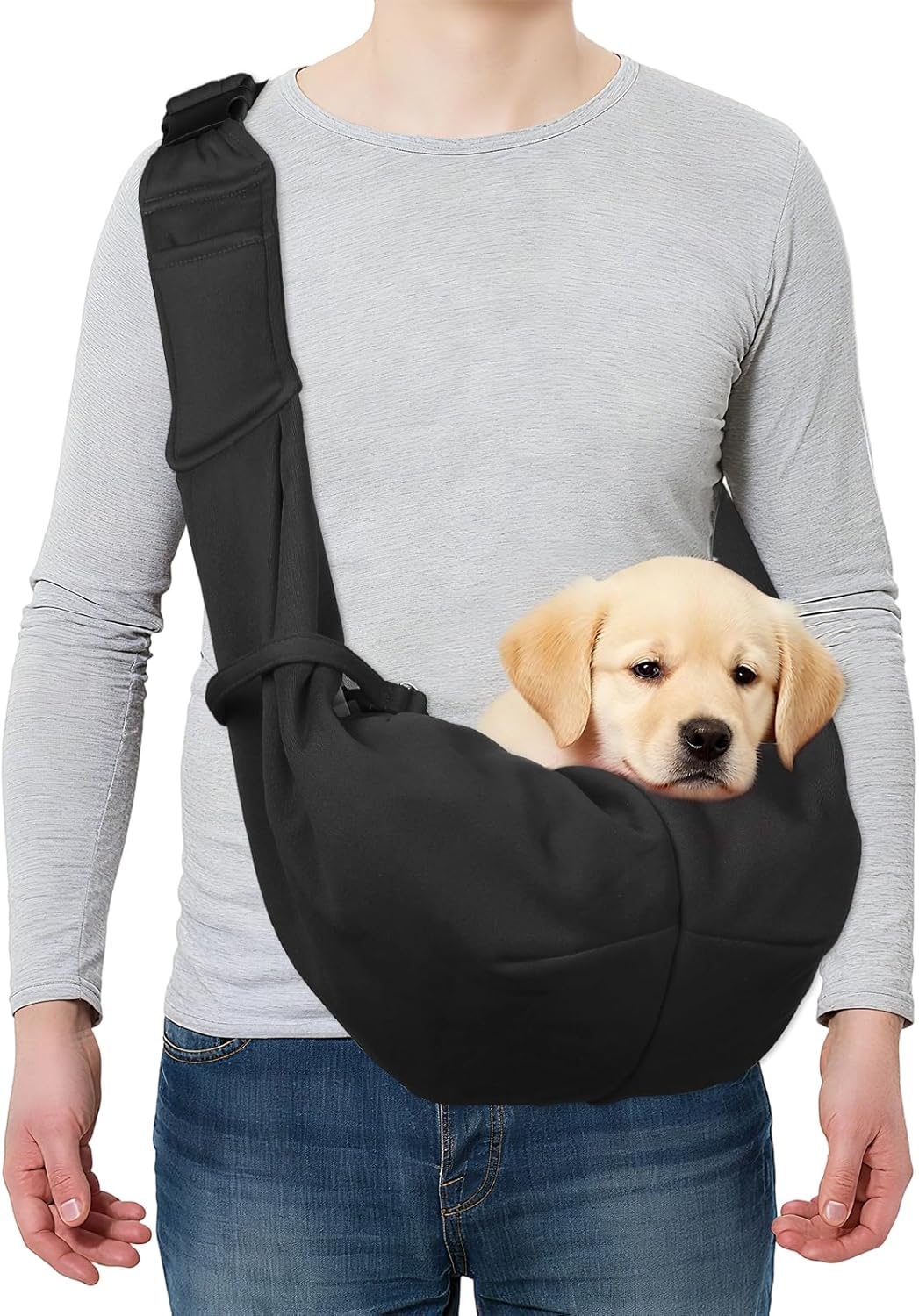 Dog and Cat Sling Carrier Up to 16.5 Lbs, Hand-Free Reversible Pet Sling Carrier with Adjustable Strap and Pocket, (Yellow, 1 Pcs) Intended for Hiking/Camping/Traveling