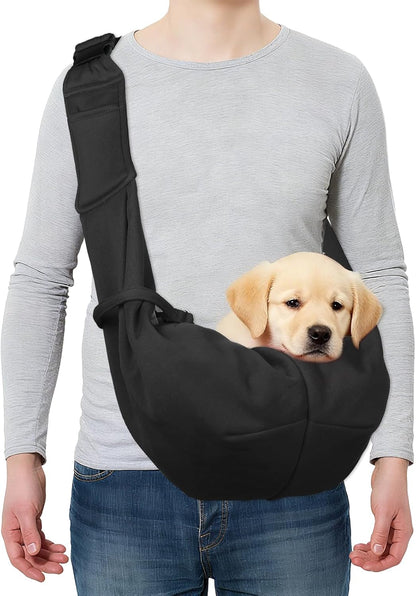 Dog and Cat Sling Carrier Up to 16.5 Lbs, Hand-Free Reversible Pet Sling Carrier with Adjustable Strap and Pocket, (Yellow, 1 Pcs) Intended for Hiking/Camping/Traveling