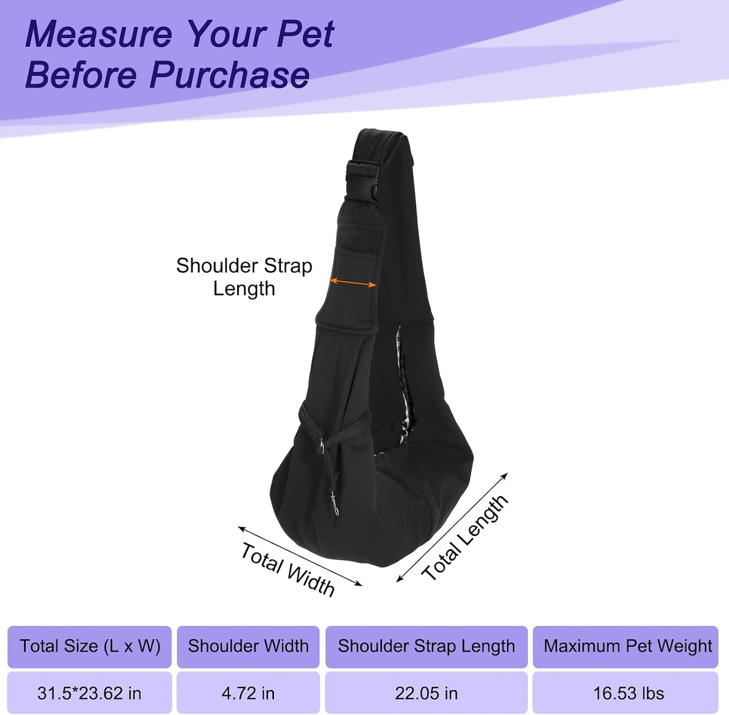 Dog and Cat Sling Carrier Up to 16.5 Lbs, Hand-Free Reversible Pet Sling Carrier with Adjustable Strap and Pocket, (Yellow, 1 Pcs) Intended for Hiking/Camping/Traveling