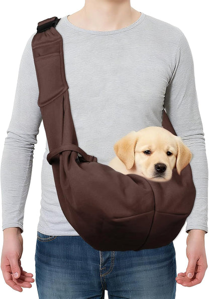 Dog and Cat Sling Carrier Up to 16.5 Lbs, Hand-Free Reversible Pet Sling Carrier with Adjustable Strap and Pocket, (Yellow, 1 Pcs) Intended for Hiking/Camping/Traveling