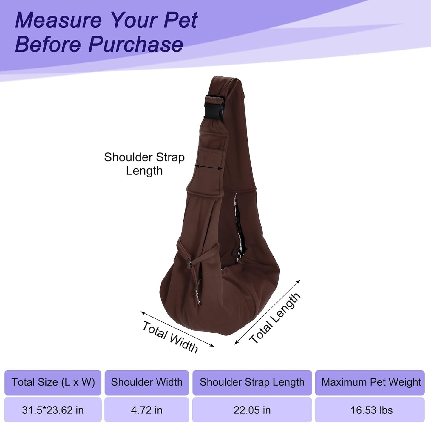 Dog and Cat Sling Carrier Up to 16.5 Lbs, Hand-Free Reversible Pet Sling Carrier with Adjustable Strap and Pocket, (Yellow, 1 Pcs) Intended for Hiking/Camping/Traveling