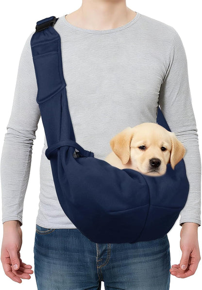 Dog and Cat Sling Carrier Up to 16.5 Lbs, Hand-Free Reversible Pet Sling Carrier with Adjustable Strap and Pocket, (Yellow, 1 Pcs) Intended for Hiking/Camping/Traveling