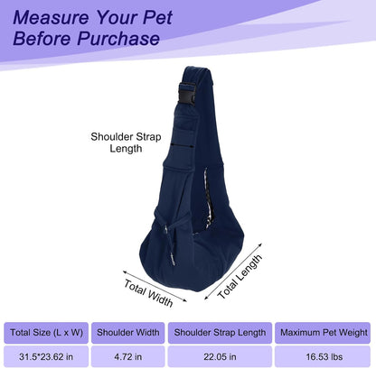 Dog and Cat Sling Carrier Up to 16.5 Lbs, Hand-Free Reversible Pet Sling Carrier with Adjustable Strap and Pocket, (Yellow, 1 Pcs) Intended for Hiking/Camping/Traveling