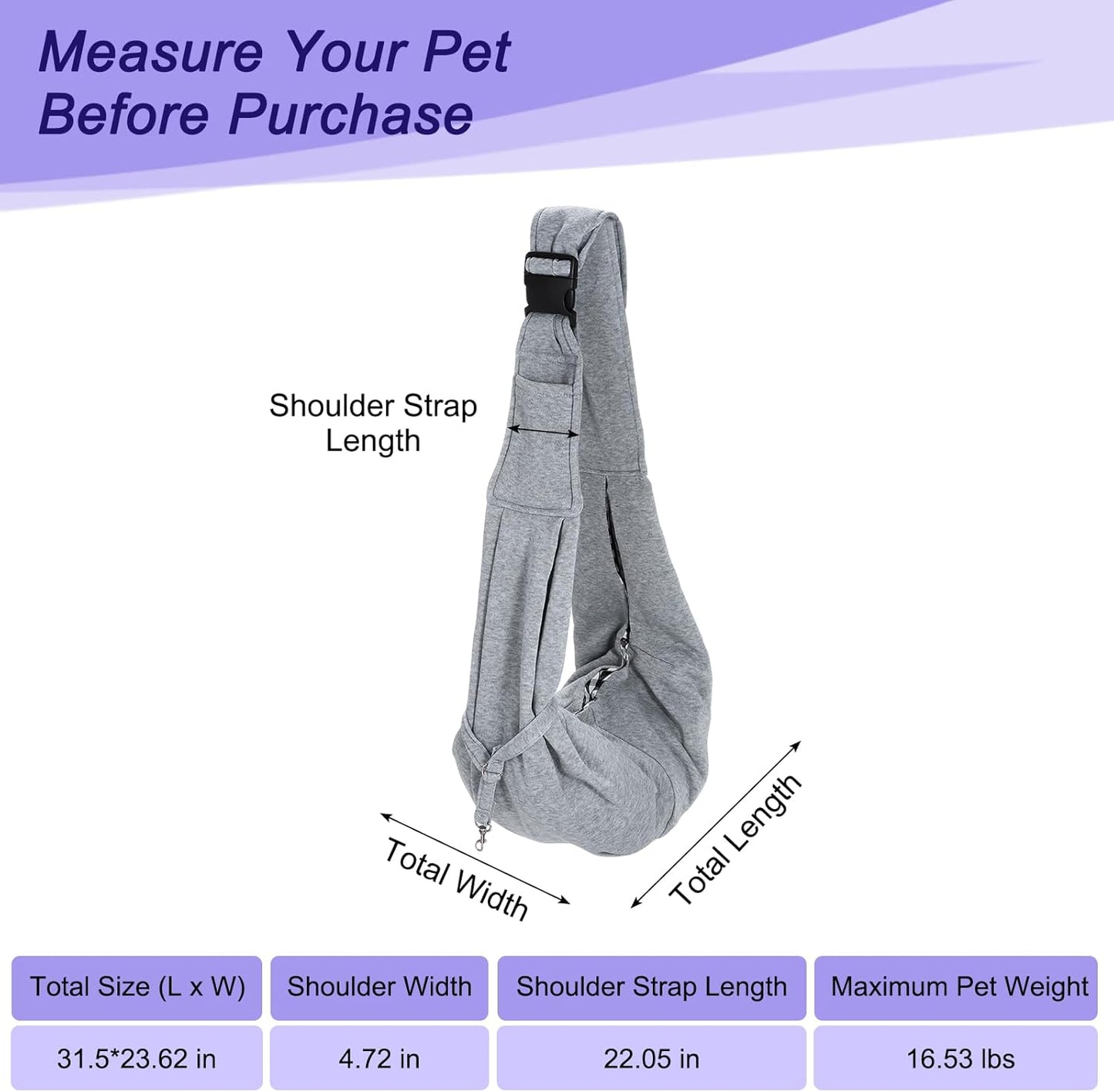 Dog and Cat Sling Carrier Up to 16.5 Lbs, Hand-Free Reversible Pet Sling Carrier with Adjustable Strap and Pocket, (Yellow, 1 Pcs) Intended for Hiking/Camping/Traveling