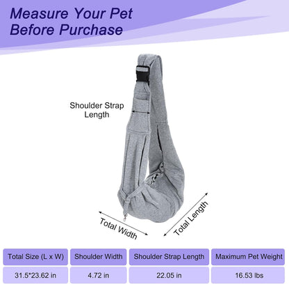 Dog and Cat Sling Carrier Up to 16.5 Lbs, Hand-Free Reversible Pet Sling Carrier with Adjustable Strap and Pocket, (Yellow, 1 Pcs) Intended for Hiking/Camping/Traveling