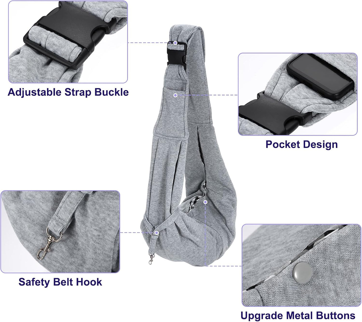 Dog and Cat Sling Carrier Up to 16.5 Lbs, Hand-Free Reversible Pet Sling Carrier with Adjustable Strap and Pocket, (Yellow, 1 Pcs) Intended for Hiking/Camping/Traveling