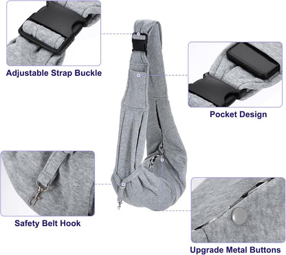 Dog and Cat Sling Carrier Up to 16.5 Lbs, Hand-Free Reversible Pet Sling Carrier with Adjustable Strap and Pocket, (Yellow, 1 Pcs) Intended for Hiking/Camping/Traveling