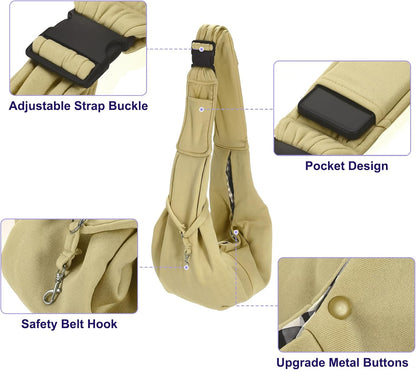 Dog and Cat Sling Carrier Up to 16.5 Lbs, Hand-Free Reversible Pet Sling Carrier with Adjustable Strap and Pocket, (Yellow, 1 Pcs) Intended for Hiking/Camping/Traveling