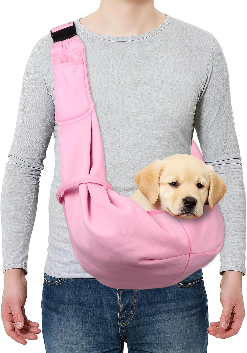 Dog and Cat Sling Carrier Up to 16.5 Lbs, Hand-Free Reversible Pet Sling Carrier with Adjustable Strap and Pocket, (Yellow, 1 Pcs) Intended for Hiking/Camping/Traveling