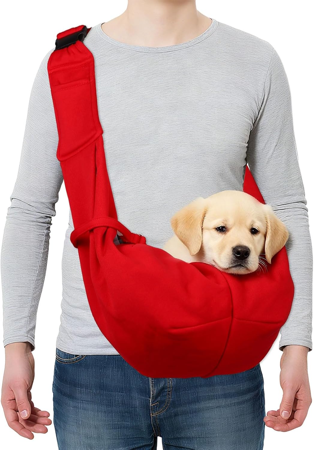 Dog and Cat Sling Carrier Up to 16.5 Lbs, Hand-Free Reversible Pet Sling Carrier with Adjustable Strap and Pocket, (Yellow, 1 Pcs) Intended for Hiking/Camping/Traveling