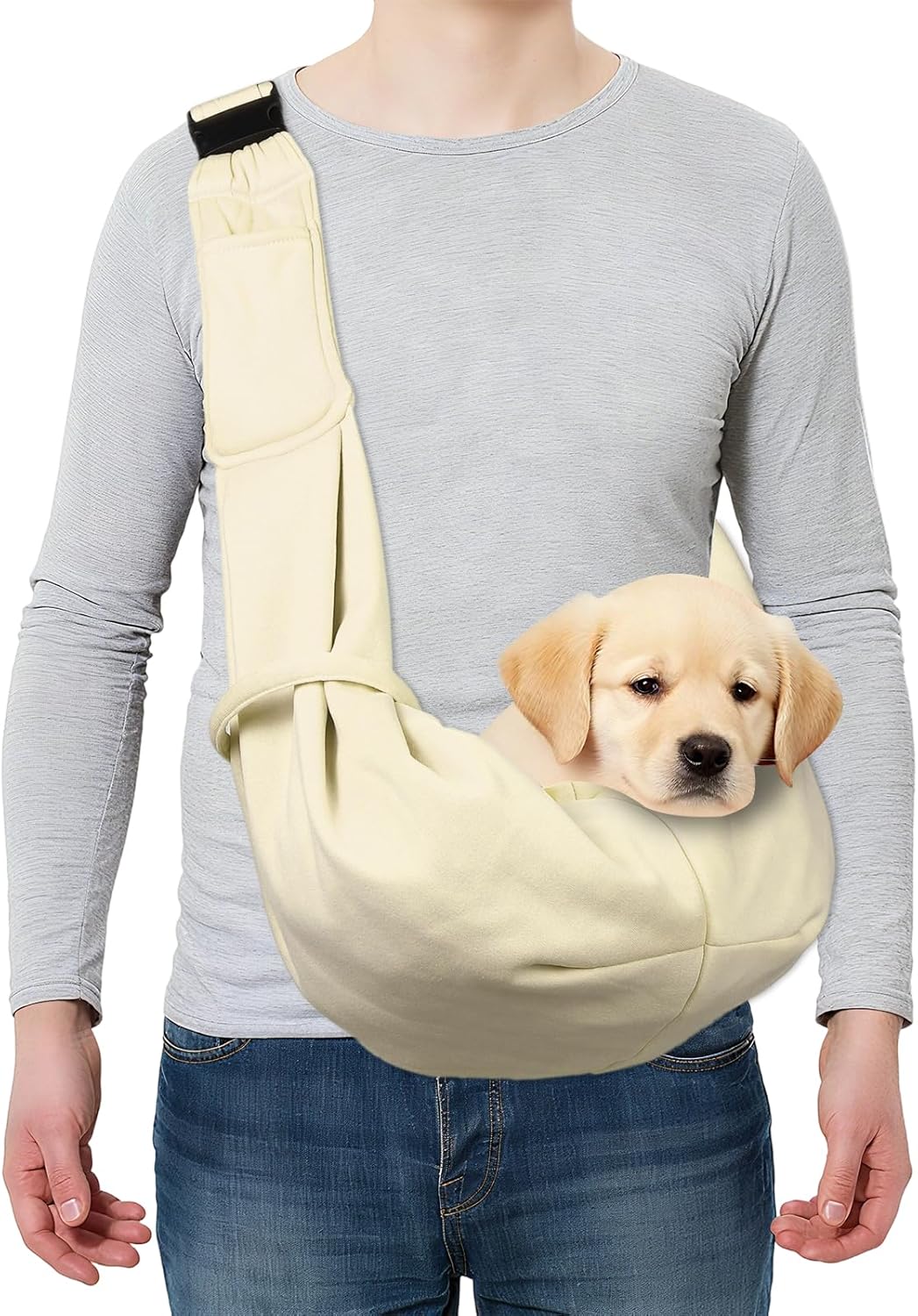 Dog and Cat Sling Carrier Up to 16.5 Lbs, Hand-Free Reversible Pet Sling Carrier with Adjustable Strap and Pocket, (Yellow, 1 Pcs) Intended for Hiking/Camping/Traveling