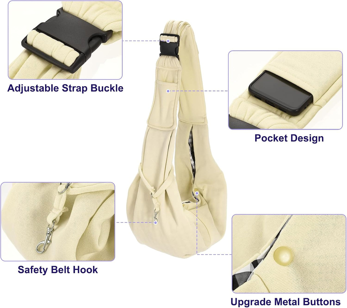Dog and Cat Sling Carrier Up to 16.5 Lbs, Hand-Free Reversible Pet Sling Carrier with Adjustable Strap and Pocket, (Yellow, 1 Pcs) Intended for Hiking/Camping/Traveling