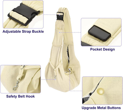 Dog and Cat Sling Carrier Up to 16.5 Lbs, Hand-Free Reversible Pet Sling Carrier with Adjustable Strap and Pocket, (Yellow, 1 Pcs) Intended for Hiking/Camping/Traveling