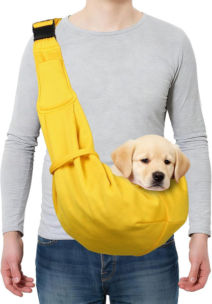 Dog and Cat Sling Carrier Up to 16.5 Lbs, Hand-Free Reversible Pet Sling Carrier with Adjustable Strap and Pocket, (Yellow, 1 Pcs) Intended for Hiking/Camping/Traveling