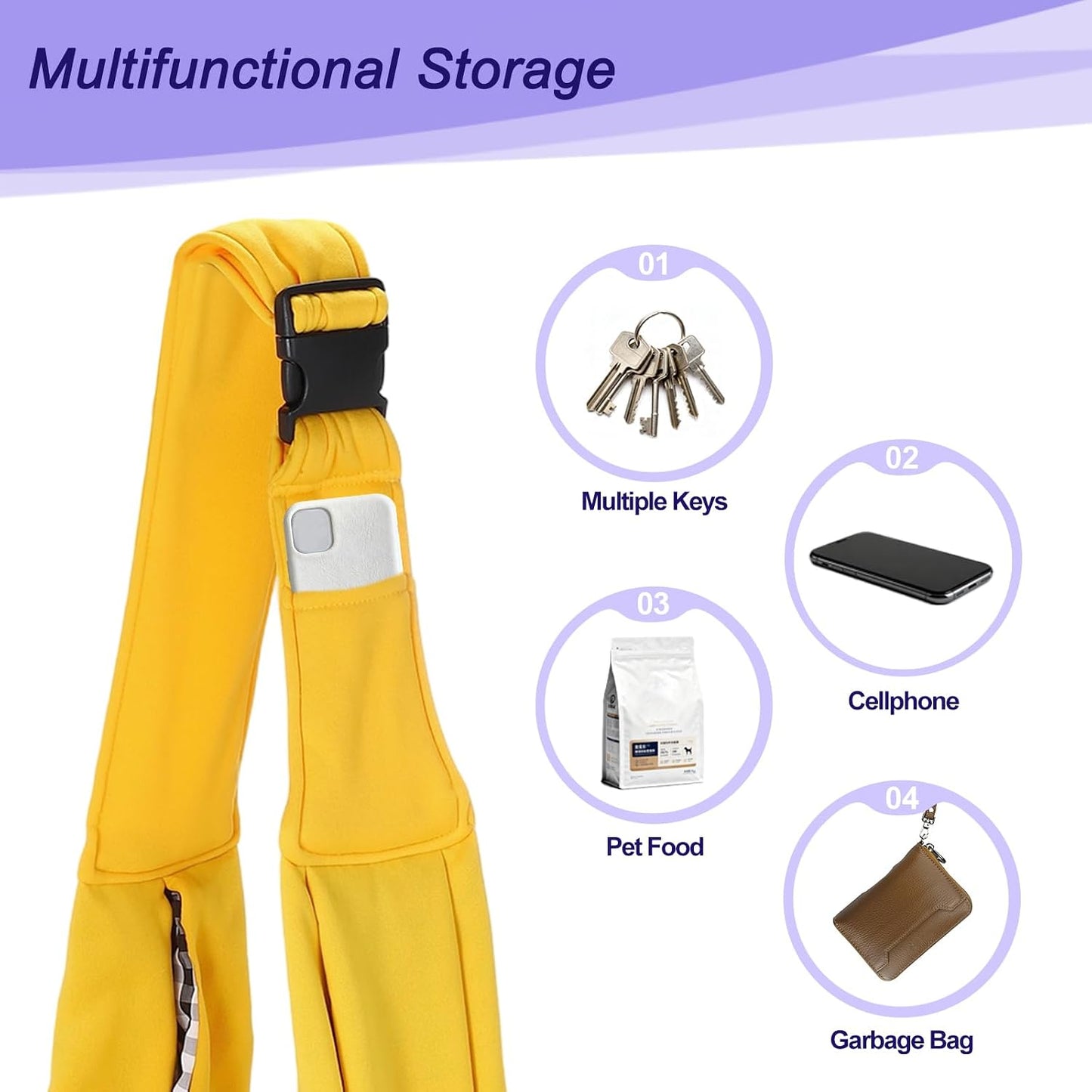 Dog and Cat Sling Carrier Up to 16.5 Lbs, Hand-Free Reversible Pet Sling Carrier with Adjustable Strap and Pocket, (Yellow, 1 Pcs) Intended for Hiking/Camping/Traveling