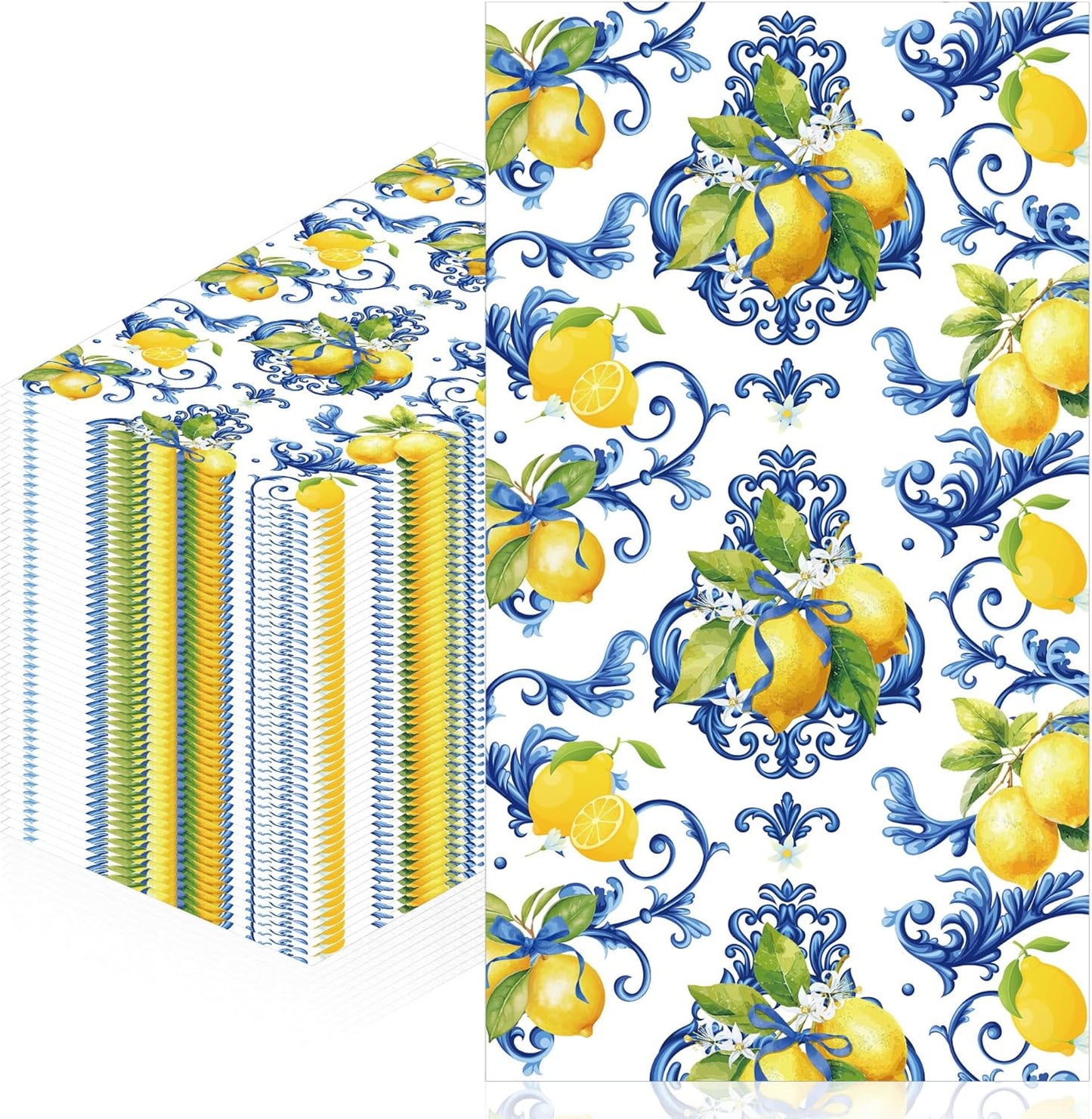 100 Pcs Cappri Lemon Party Decorations, Mediterranean Disposable Party Napkins, Sicilian Lemon Pattern Dinner Napkins Guest Towels for Summer Wedding, Bridal Shower