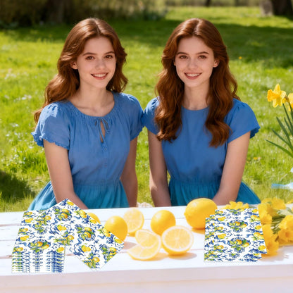 100 Pcs Cappri Lemon Party Decorations, Mediterranean Disposable Party Napkins, Sicilian Lemon Pattern Dinner Napkins Guest Towels for Summer Wedding, Bridal Shower