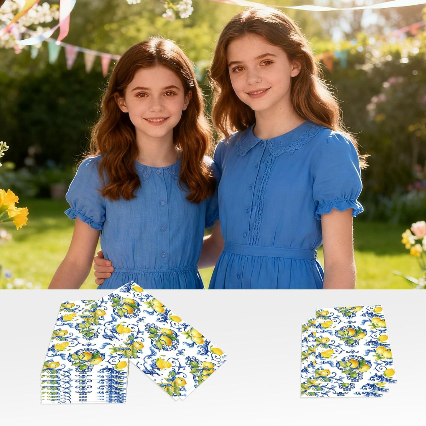 100 Pcs Cappri Lemon Party Decorations, Mediterranean Disposable Party Napkins, Sicilian Lemon Pattern Dinner Napkins Guest Towels for Summer Wedding, Bridal Shower
