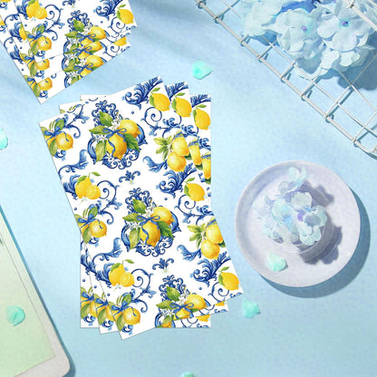 100 Pcs Cappri Lemon Party Decorations, Mediterranean Disposable Party Napkins, Sicilian Lemon Pattern Dinner Napkins Guest Towels for Summer Wedding, Bridal Shower