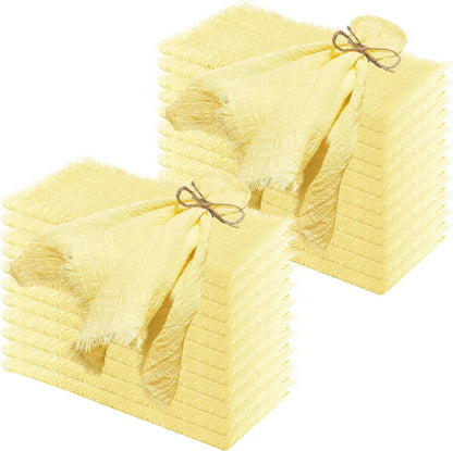 24Pack Yellow Cloth Napkins 17x17Inch Yellow Napkins Cloth with Fringe Soft Cotton Cloth Napkins Washable Rustic Dinner Napkins Cloth for Wedding Party Dinner Table