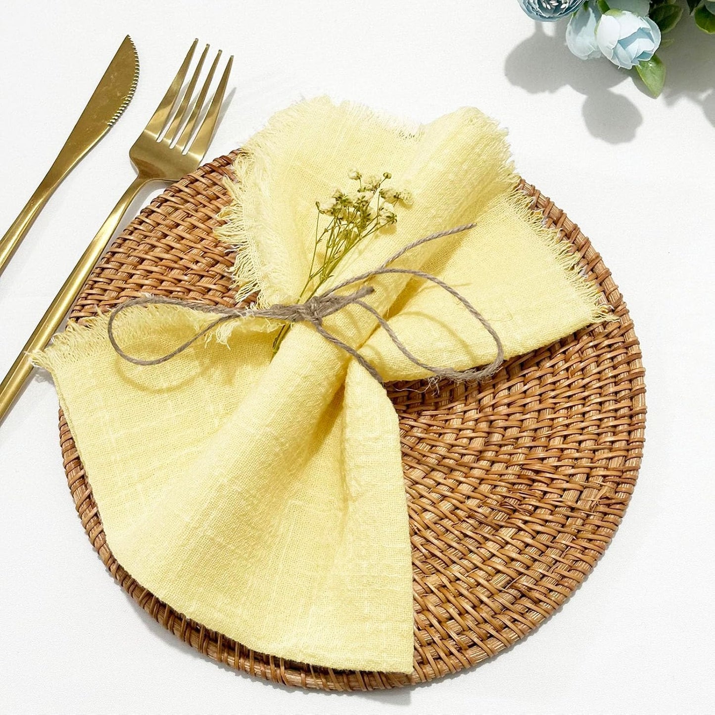 24Pack Yellow Cloth Napkins 17x17Inch Yellow Napkins Cloth with Fringe Soft Cotton Cloth Napkins Washable Rustic Dinner Napkins Cloth for Wedding Party Dinner Table