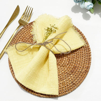 24Pack Yellow Cloth Napkins 17x17Inch Yellow Napkins Cloth with Fringe Soft Cotton Cloth Napkins Washable Rustic Dinner Napkins Cloth for Wedding Party Dinner Table