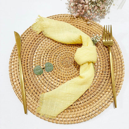 24Pack Yellow Cloth Napkins 17x17Inch Yellow Napkins Cloth with Fringe Soft Cotton Cloth Napkins Washable Rustic Dinner Napkins Cloth for Wedding Party Dinner Table