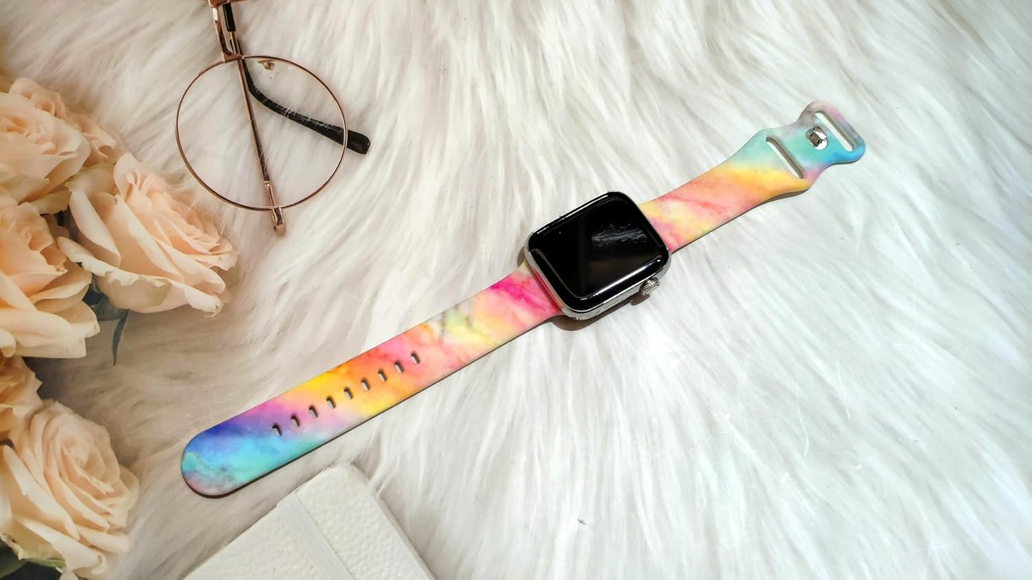 Marble Watch Band Compatible with Apple Watch, Soft Silicone Strap Adjustable Replacement for Iwatch Bands All Series