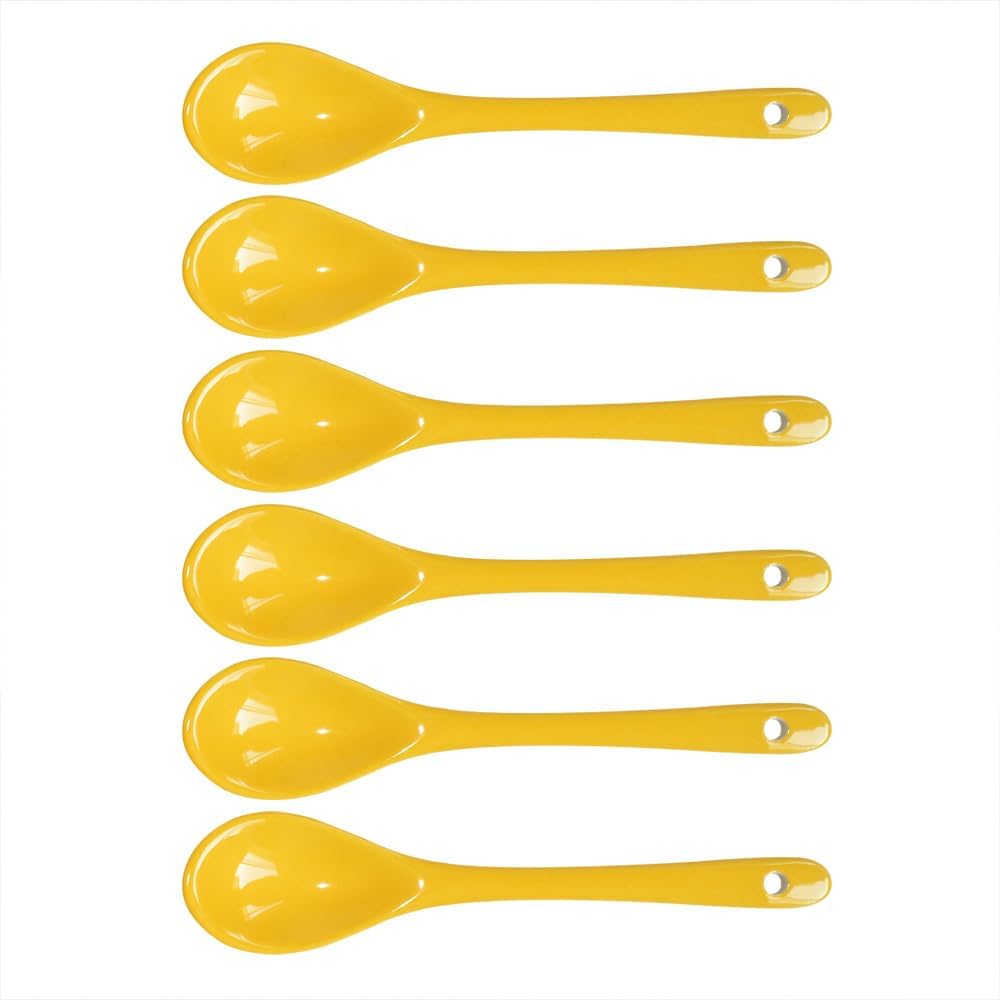 Yellow 6 pcs Porcelain Egg Spoons Ceramic Spoons 4.7 inch Coffee Dessert Yogurt Tea Milky Tea