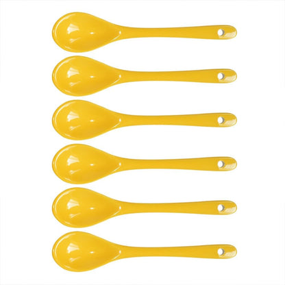 Yellow 6 pcs Porcelain Egg Spoons Ceramic Spoons 4.7 inch Coffee Dessert Yogurt Tea Milky Tea